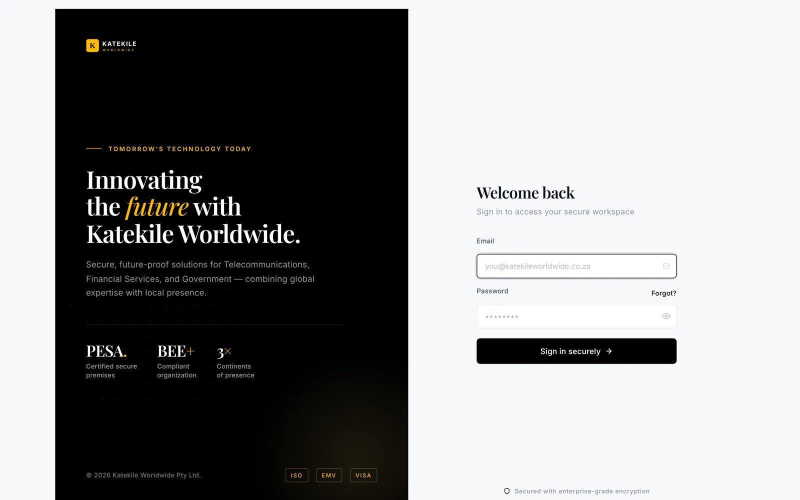 The Katekile sign-in page.