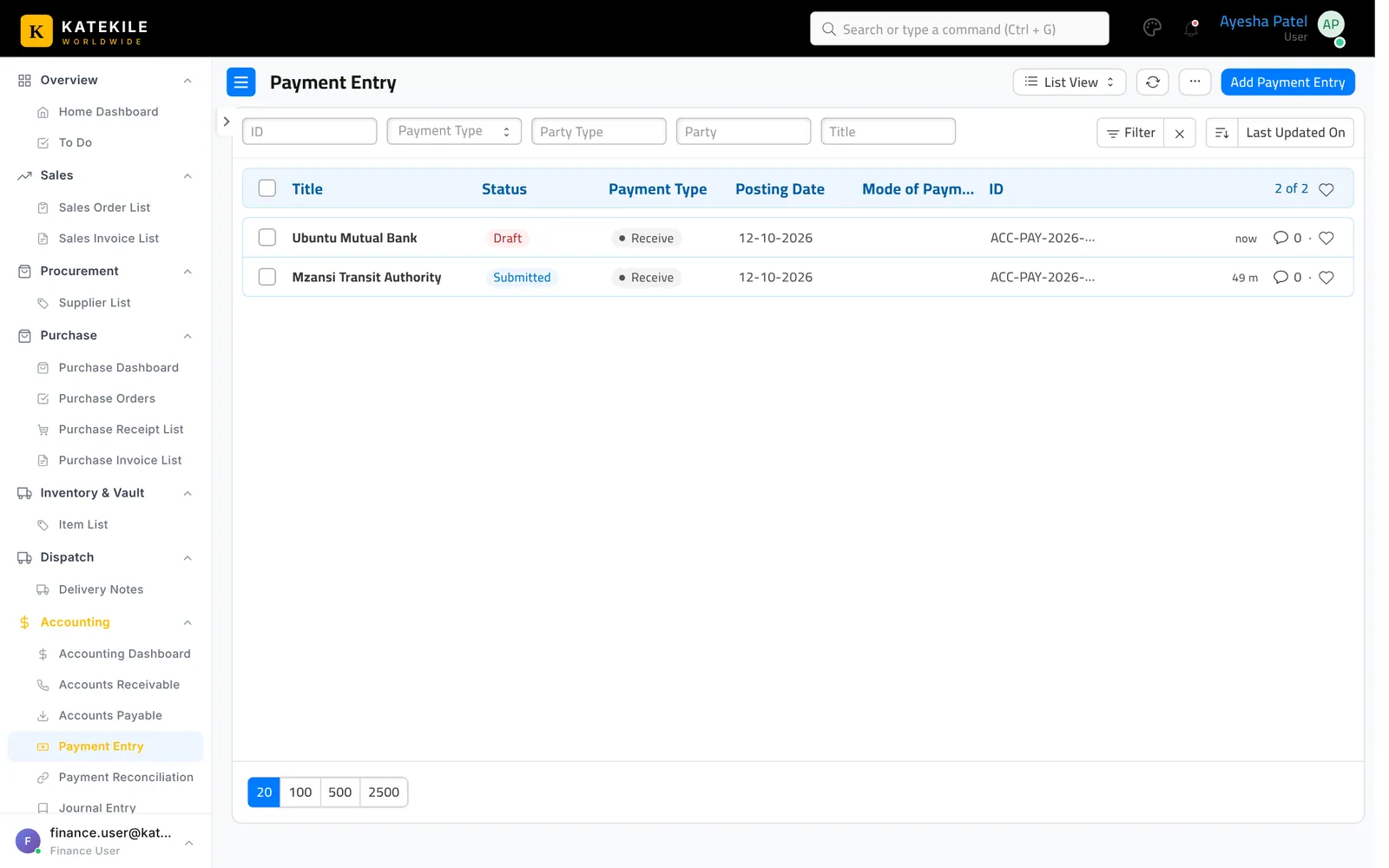 Payment Entries.